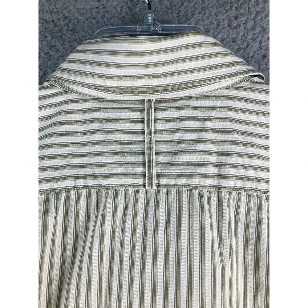 Banana‎ Republic Button Up Shirt Mens Large Green Tan Striped Classic Fit Cotton